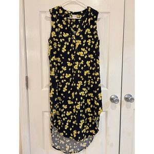Cupio Lemon Print Dress Sleeveless V-Neck Midi Casual‎ Summer Large